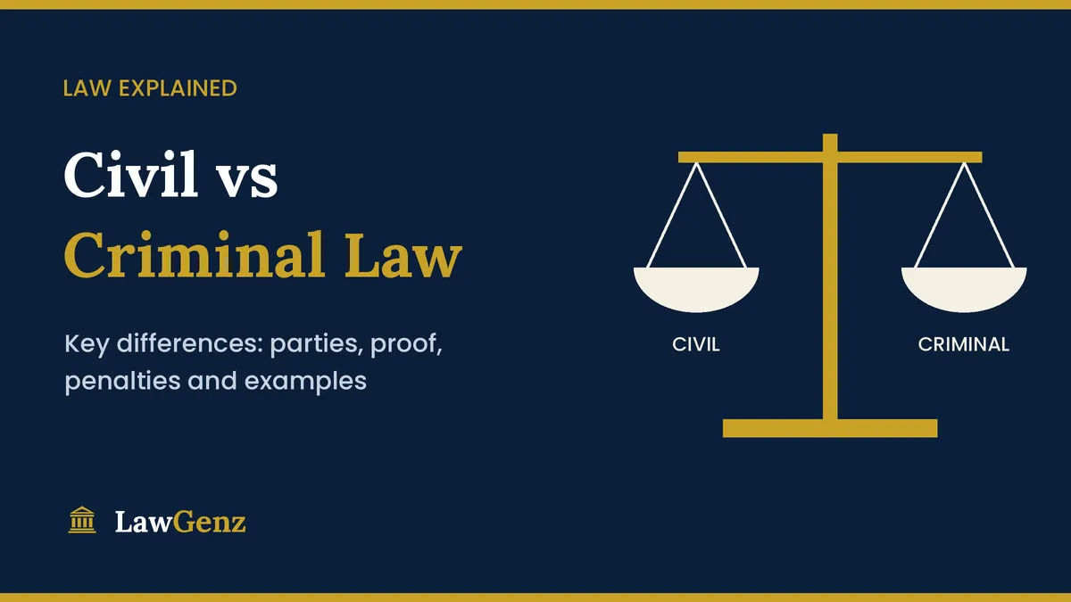 Civil vs criminal law scales comparing key differences