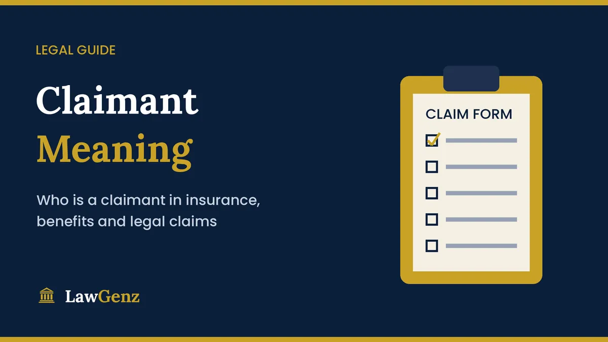 Claimant meaning explained: clipboard with a claim form on a LawGenz graphic