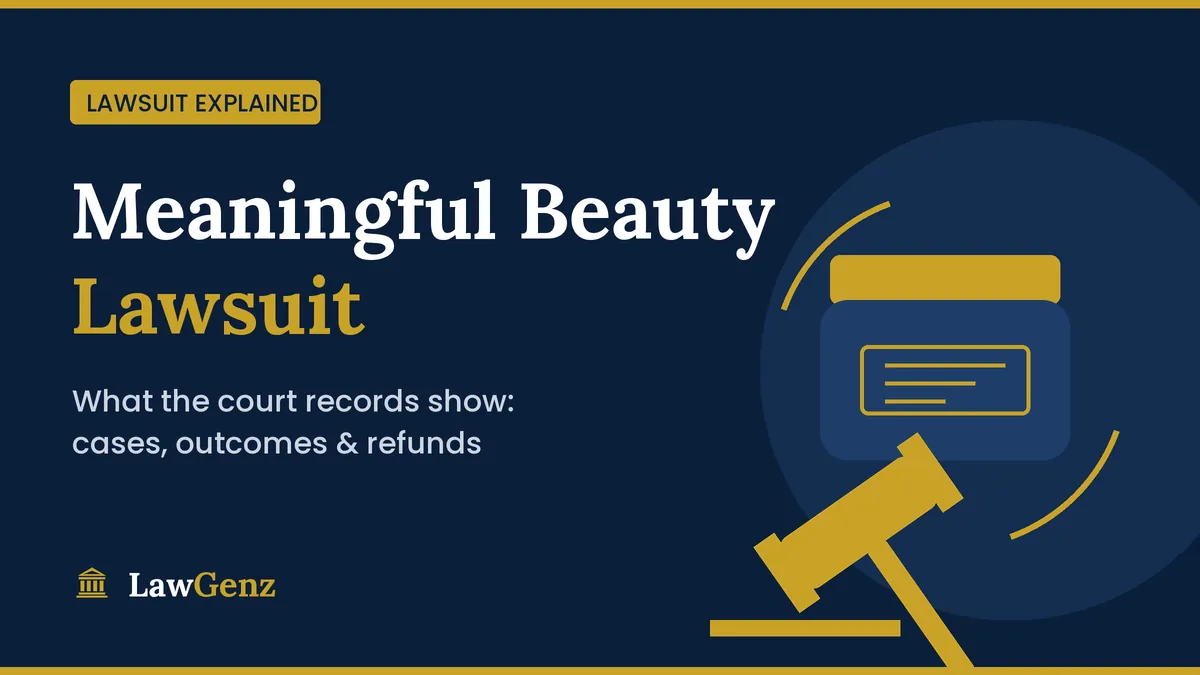 Meaningful Beauty lawsuit explained: court records graphic with a skincare jar and gavel